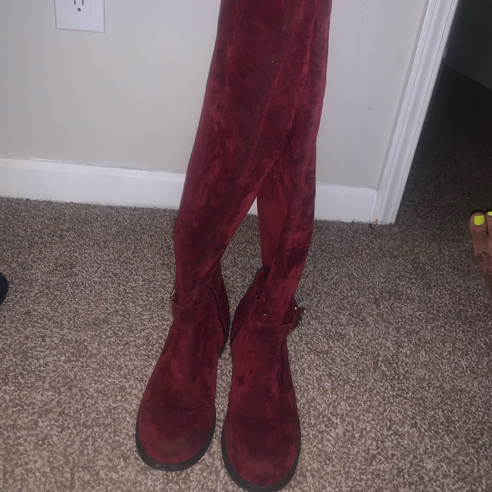 RED KNEE HIGH BOOTS